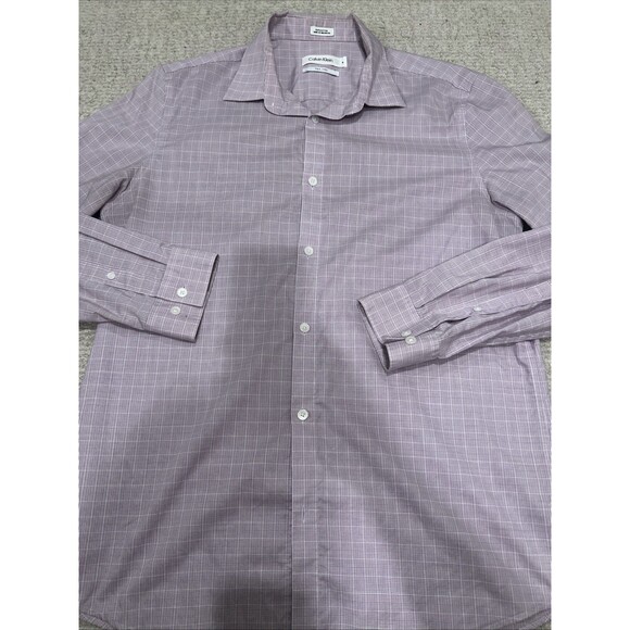Calvin Klein Shirt Mens Med Lavender Non-Iron Windowpane slim stretch - Picture 1 of 8